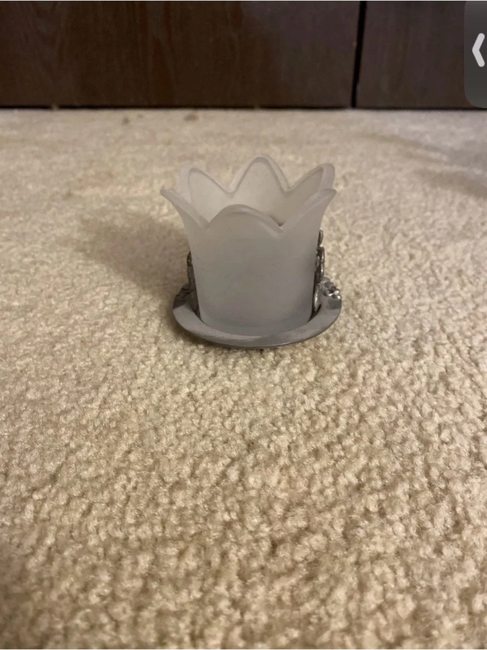 PartyLite Frosted White Glass & Silver Floral Votive Holder